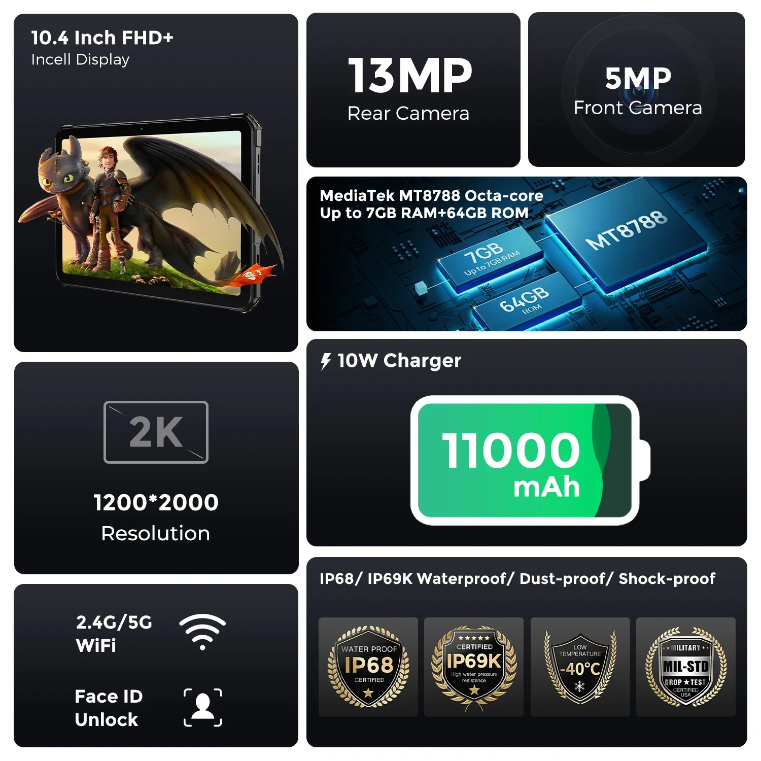 FOSSiBOT DT1 Lite 7GB+64GB 13MP+5MP 10.4-inch 2K Display 11000mAh Tablet - Image 3
