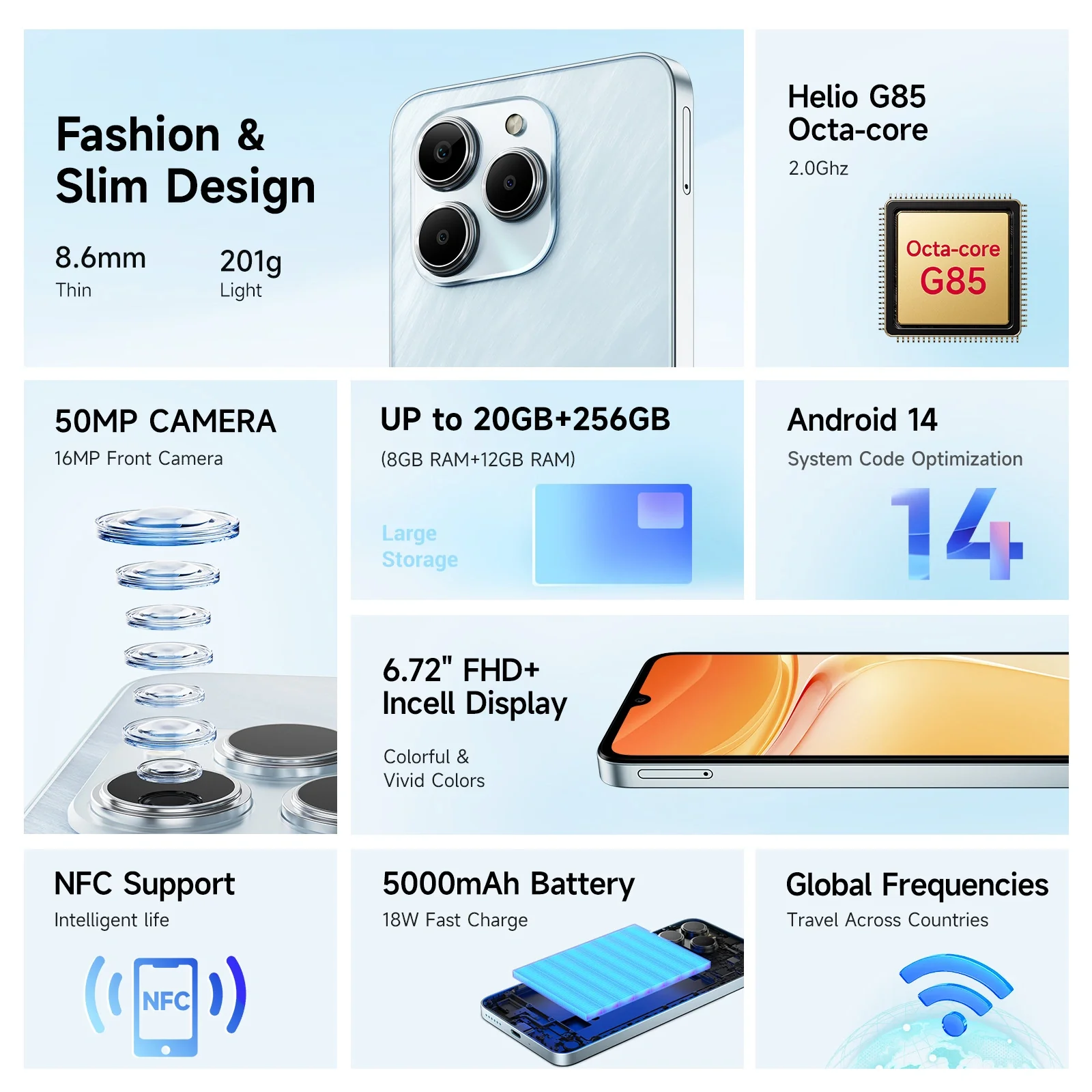 FOSSiBOT S2 6.72" FHD+ Display Helio G85 20GB+256GB 5000mAh Battery 50MP+16MP Camera Android 14 4G Smartphone - Image 4